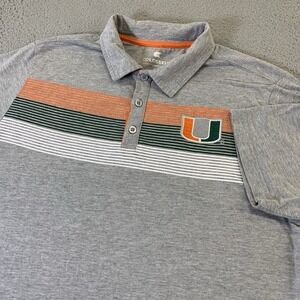 University of Miami Hurricanes Shirt Mens Large Gray Polo Short Sleeve NCAA